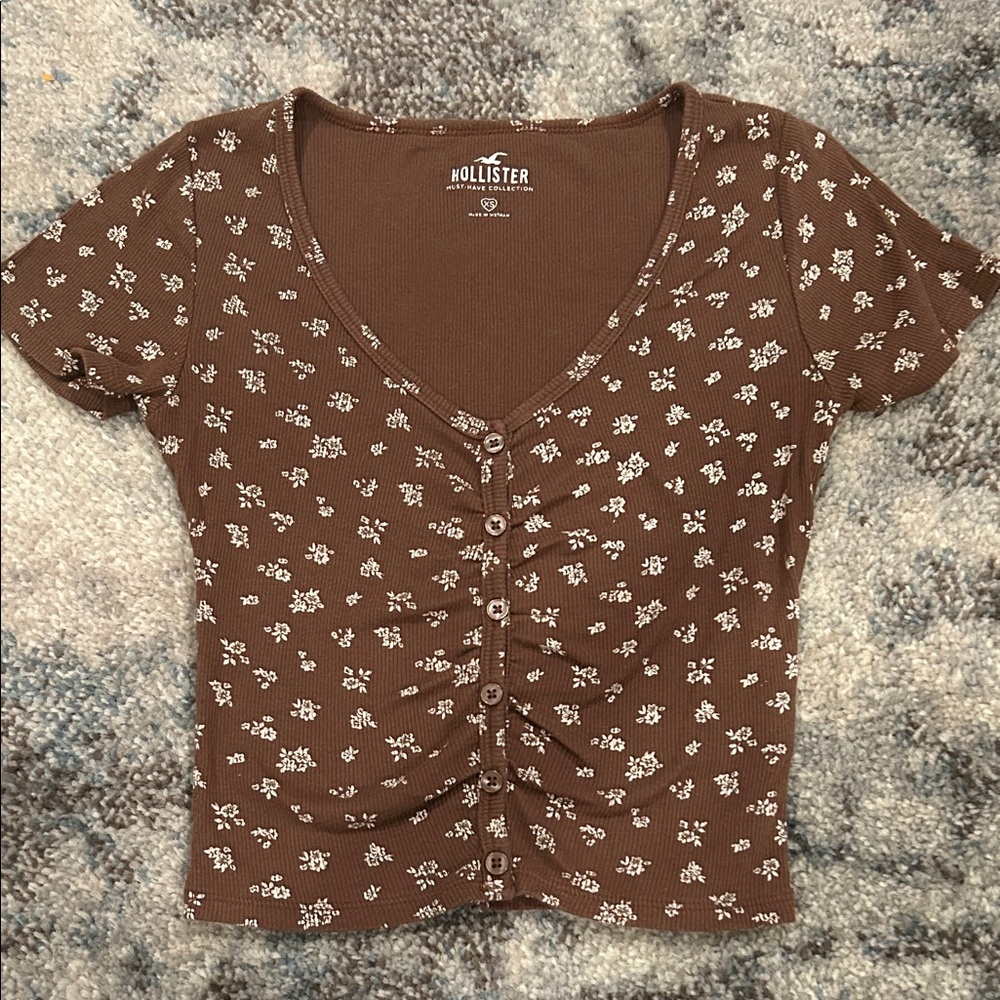 Hollister Brown and White Floral Crop Top